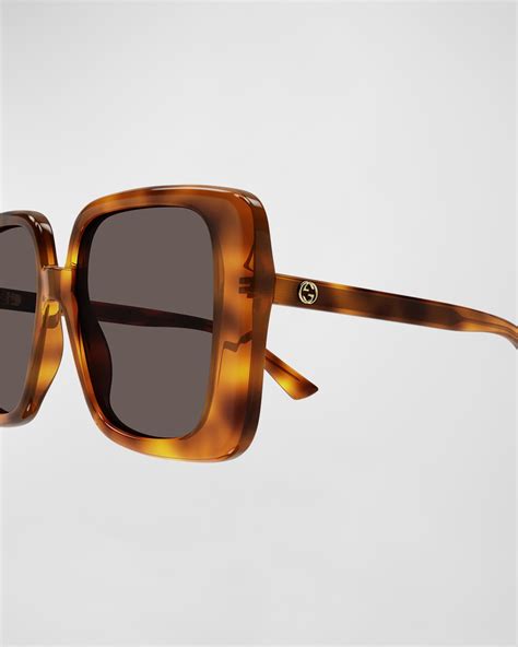 gucci oversized brown havana|Havana acetate rectangle sunglasses with t.